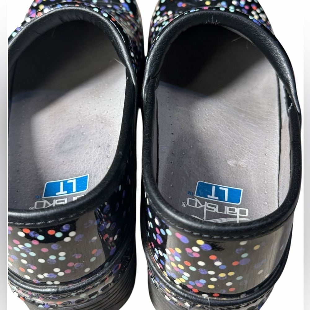 Dansko LT Pro Patent Confetti polka dot slip on clogs black multi color size 38 - Picture 9 of 11